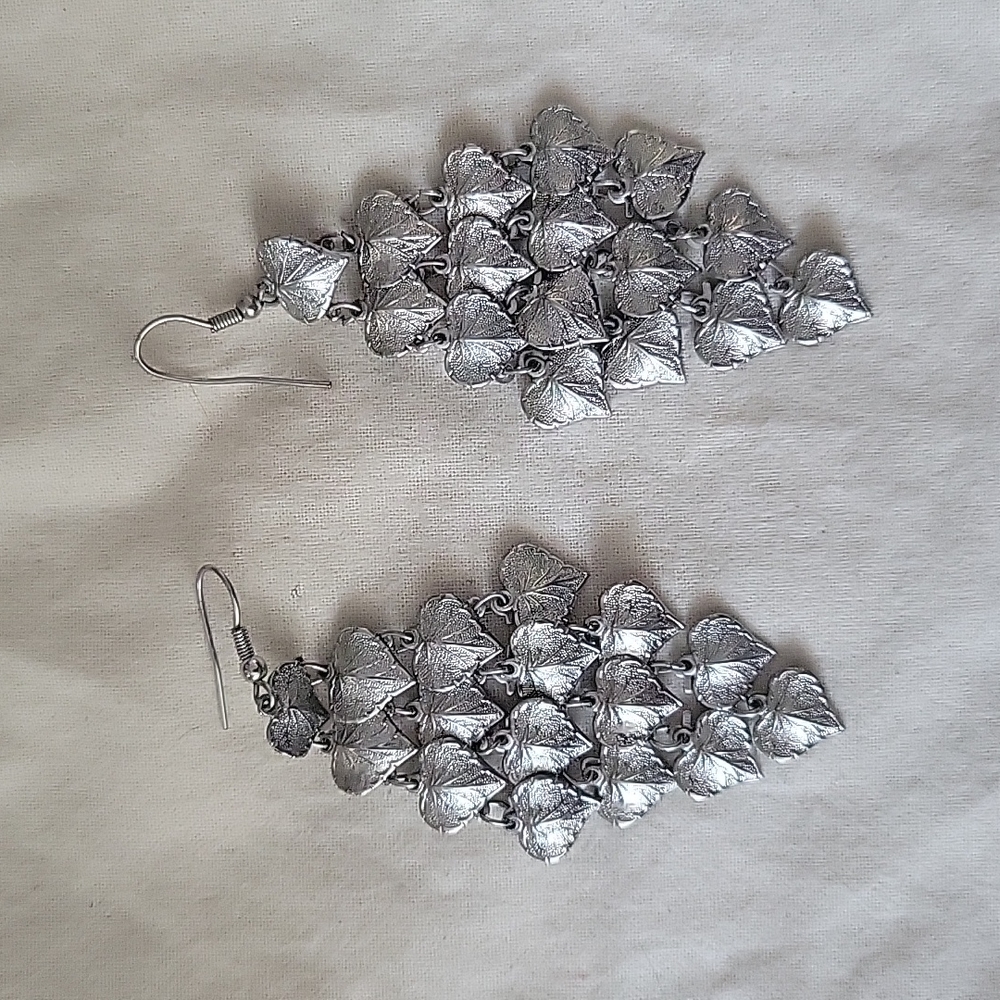Silver leaf chandelier esrrings